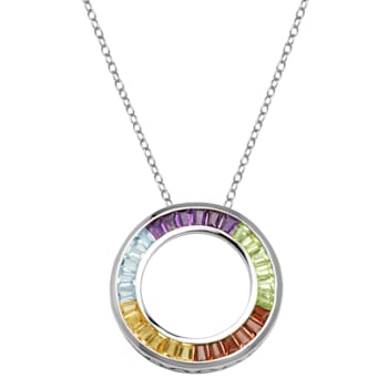 Multi-Color Multi-Gemstone Platinum Over Sterling Silver Pendant With
Chain 1.33ctw