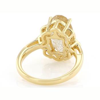 Golden Rutilated Quartz, Smoky Quartz And White Zircon Ring In 18K Gold
Over Sterling Silver 5.20ctw