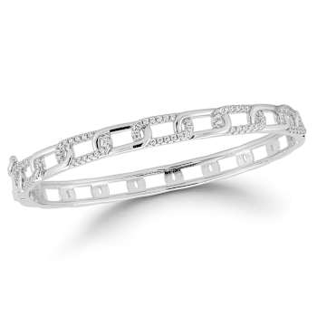 Rachel Zoe CZ Curb Link Bangle Bracelet in Rhodium Over Sterling Silver