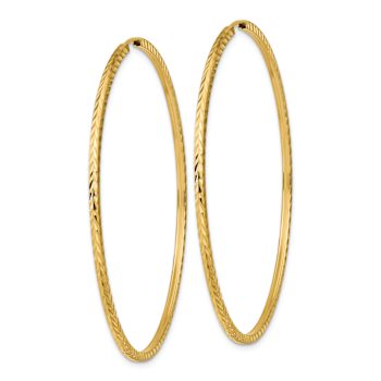 14k Yellow Gold 2 3/16" Diamond-cut Square Tube Endless Hoop Earrings
