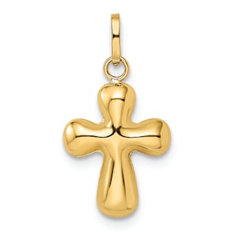 14k Yellow Gold 3D Polished Puffed Cross Pendant