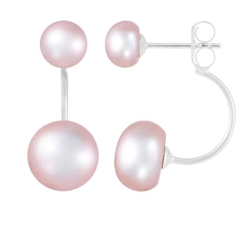 6-10mm Pink Cultured Freshwater Pearl Rhodium Over Sterling Silver Earrings