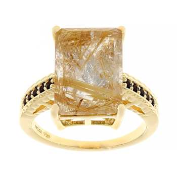 Golden Rutilated Quartz And Smoky Quartz Ring In 18K Gold Over Sterling
Silver 7.41ctw