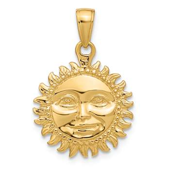 14k Yellow Gold 3D Solid Polished Reversible Sun Pendant