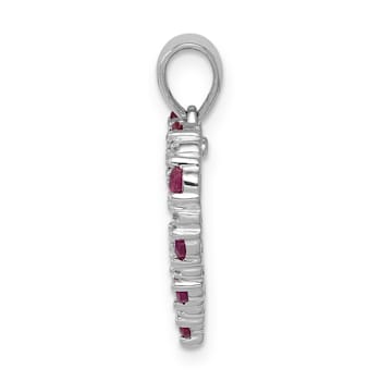Rhodium Over 14k White Gold Diamond and Red Ruby Heart Pendant