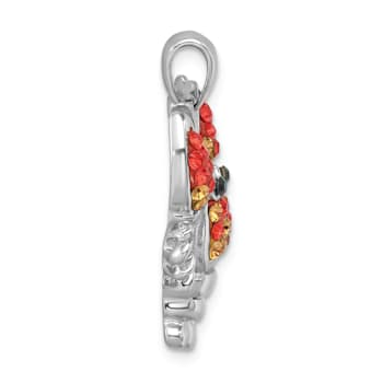 Rhodium Over Sterling Silver Polished Orange Crystal Lobster Pendant