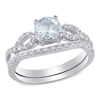 Aquamarine and Diamond 10K White Gold Ring 0.84ctw