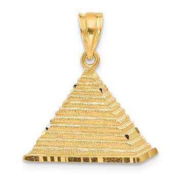 14k Yellow Gold Brushed and Diamond-Cut Pyramid Pendant