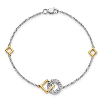 14k Yellow Gold and 14k White Gold Polished Diamond Circle and Square Bracelet