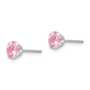Rhodium Over 14k White Gold 5mm Pink Cubic Zirconia Stud Earrings