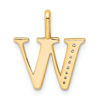 14K Yellow Gold Diamond Letter W Initial Pendant