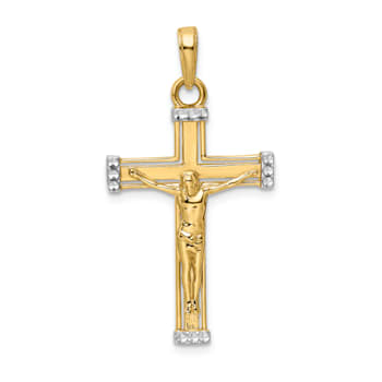 14k Two-tone Gold Diamond-cut Crucifix Pendant