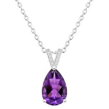 12x8mm Pear Shape Amethyst With Diamond Accents Rhodium Over Sterling
Silver Pendant with Chain