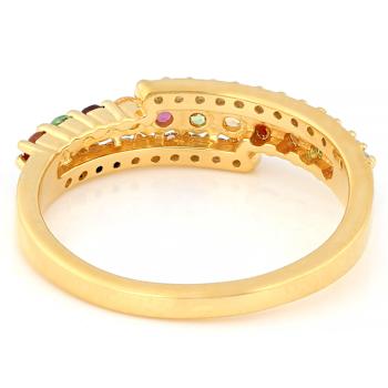 Multi-Garnet And White Zircon Ring In 18K Gold Over Sterling Silver 0.72ctw