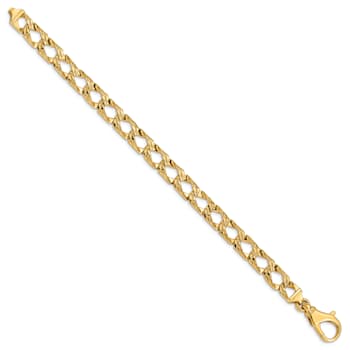 14k Yellow Gold 8.6mm Hand Polished and Textured Fancy Link Bracelet