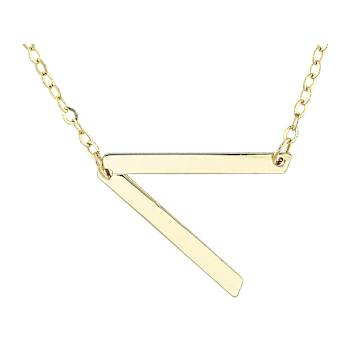 Sideways Initial V Necklace In Solid 14K Yellow Gold 18 Inch