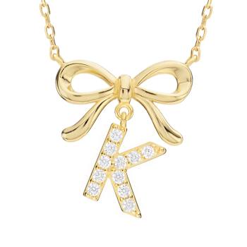 Initial K Bow CZ Necklace In 14K Gold Over Sterling Silver 0.23ctw