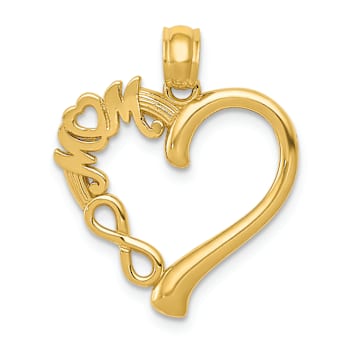14k Yellow Gold Polished Mom in Heart with Infinity Symbol Pendant