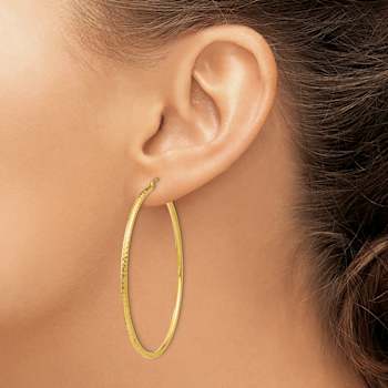 14k Yellow Gold 2 3/16" Diamond-Cut Round Tube Hoop Earrings