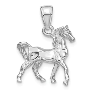Rhodium Over 14k White Gold Solid 3D Polished Horse Pendant