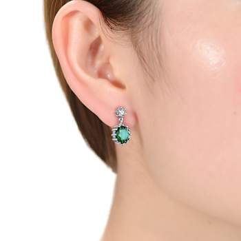 Emerald Color CZ Circle Drop Earrings In Sterling Silver