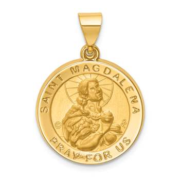 14k Yellow Gold Polished and Satin Round Saint Magdalena Medal Pendant