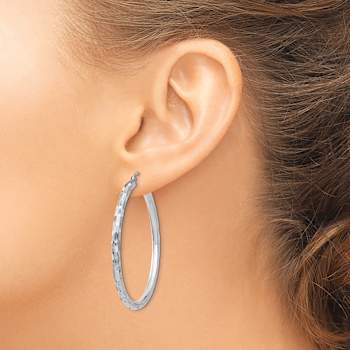 Rhodium Over 14k White Gold 2 3/8" Diamond-Cut Hoop Earrings
