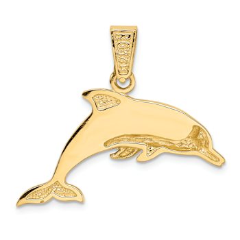 14k Yellow Gold Lab Created Opal Dolphin Pendant