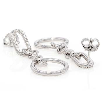 Round CZ Dangle Earrings In Sterling Silver