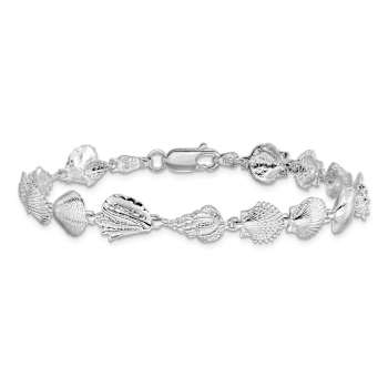 Rhodium Over Sterling Silver Polished Multi-Shell Bracelet