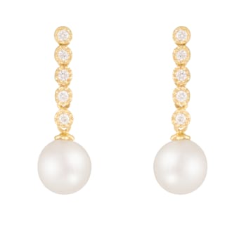 White Cultured Freshwater Pearl 14k Yellow Gold Earrings 7-7.5mm