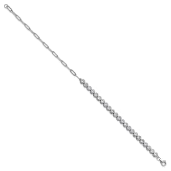 Rhodium Over Sterling Silver Bezel Set Cubic Zirconia and Paperclip Link Bracelet