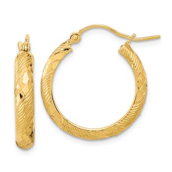 14K Yellow Gold 13/16" Polished Textured and Diamond-Cut Fancy
Patterned Hoop Earrings