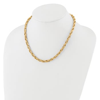 14K Yellow Gold Polished and Grooved Fancy Oval Link Necklace