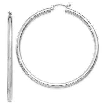 Rhodium Over 14k White Gold Polished 2 3/16" Tube Hoop Earrings