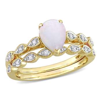 Opal and Diamond 10K Yellow Gold Ring 0.7ctw