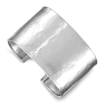 Rhodium Over Sterling Silver 37mm Hammered Cuff Bracelet