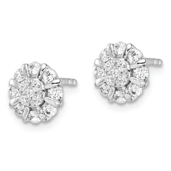 Rhodium Over 14K White Gold Lab Grown Diamond Halo Post Earrings