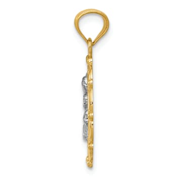 14k Two-tone Gold Textured Mother Holding Baby in Circle Pendant
