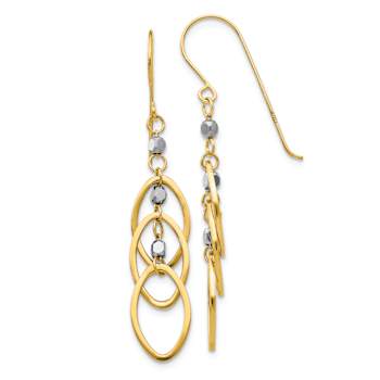 14k Yellow Gold and 14k White Gold Oval Beaded Dangle Earrings