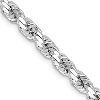 Rhodium Over 14k White Gold 4.25mm Solid Diamond-Cut Rope 22 Inch Chain