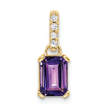 10k Yellow Gold 1 ctw Amethyst and Accent Diamond Pendant