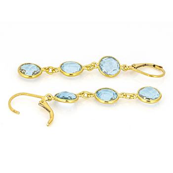 Blue Topaz Round Dangle Earrings In 18K Gold Over Sterling Silver 14.00ctw