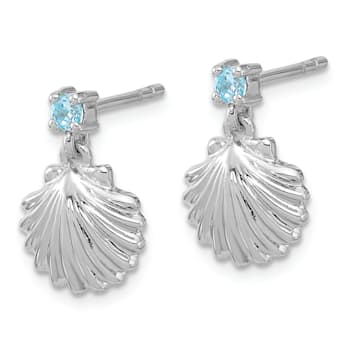 Rhodium Over Sterling Silver Polished Blue Cubic Zirconia Shell Dangle Earrings
