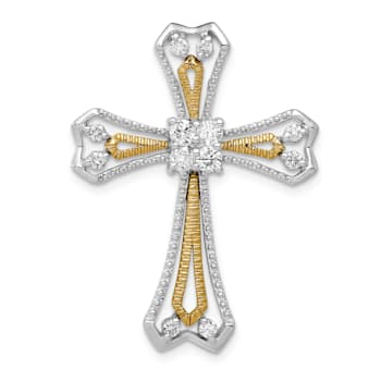 14k Yellow Gold and 14k White Gold Diamond Cross chain slide