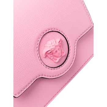 Versace La Medusa Logo Plaque Pink Pebbled Leather Crossbody Bag