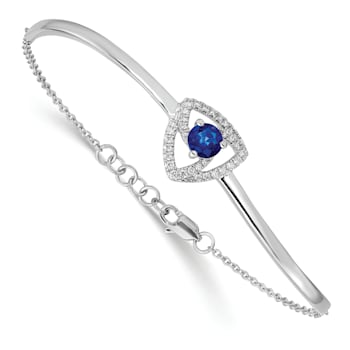 Rhodium Over 14k White Gold Diamond and Sapphire Triangles Bracelet