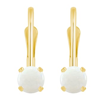 4mm Round Opal 14k Yellow Gold Drop Earrings