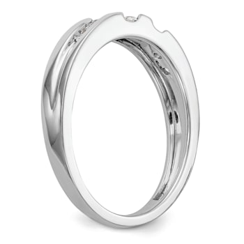 Rhodium Over 14K White Gold Diamond Trio Men's Wedding Band 0.14ctw