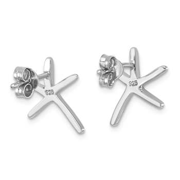 Rhodium Over Sterling Silver Polished Starfish Post Earrings